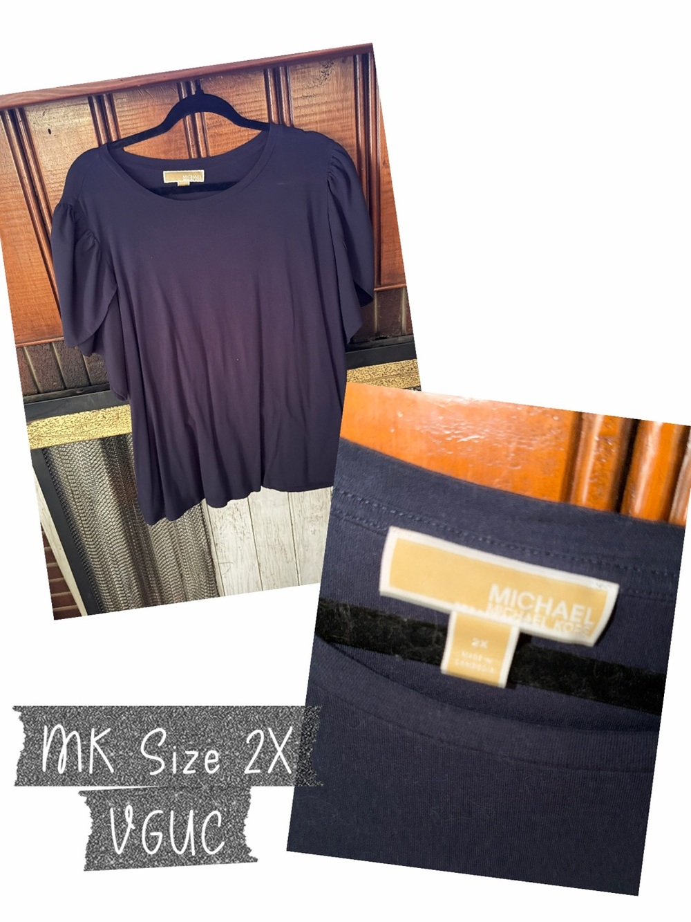 Michael Kors Navy Puff-Sleeve Short Sleeve Tee